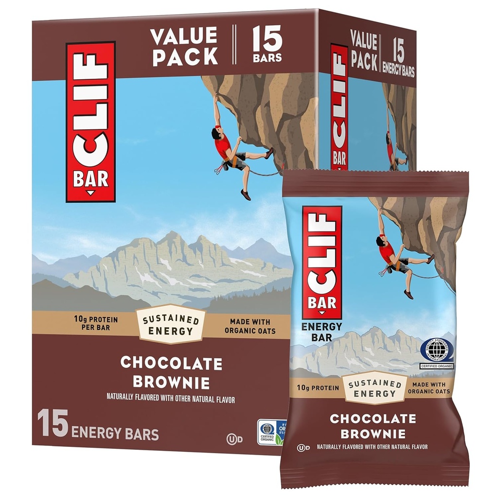CLIF BAR - Enerji Protein Barları - Chocolate Brownie - Organik Oats ile Yapıldı - Enerji Barlar - Non-GMO - (15 Pack)