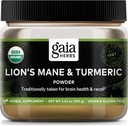Gaia Herbs Lion's Mane & Turmeric Toz - Herbal Mushroom Supplement Toz Beyin Sağlığı ve Recall - USDA sertifikalı Organik-3.53 Oz (Gün Supply)