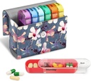 FINPAC Weekly Pill Organizers 4 Times A Day, Slide Open PU Deri Case Travel Pill Vitamin Tıp Hatırlatma ve Sabah için Name Card for Morning / Afternoon| Evening| Bedtime (Blooming Hibiscus)
