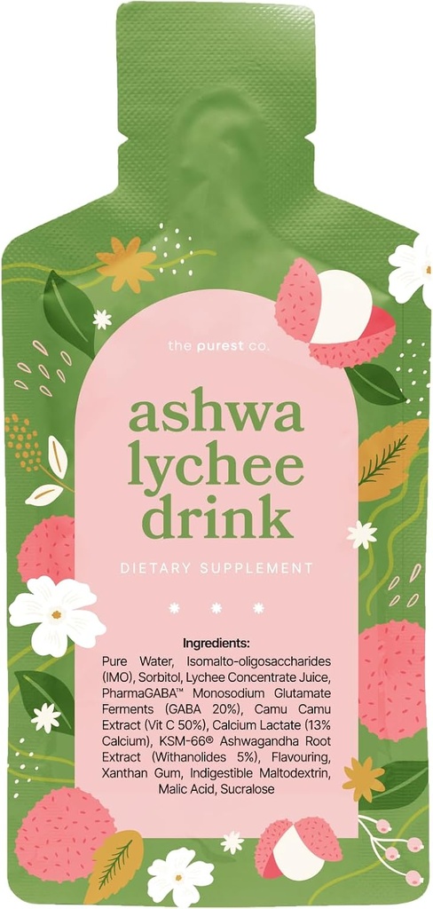 Ashwa Lychee Drink ASHWAGANDHA KSM-66® Supplement - 1 Month Supply (30 sachets)