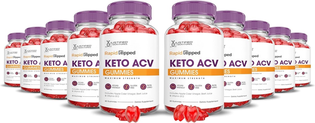 (10 Pack) Hızlı Ripped Keto ACV Gummies Gelişmiş Formula 1000MG Hızlıca Vinegar Apple Gummies Apple Cider Vinegar Formula B12 Vegan Non GMO 600 Gummys