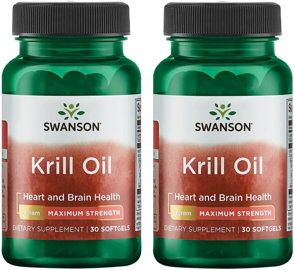 Swanson EFAs- Krill Oil - maksimum Kuvvet - 1 g, 30 Softgels (2 Pack)