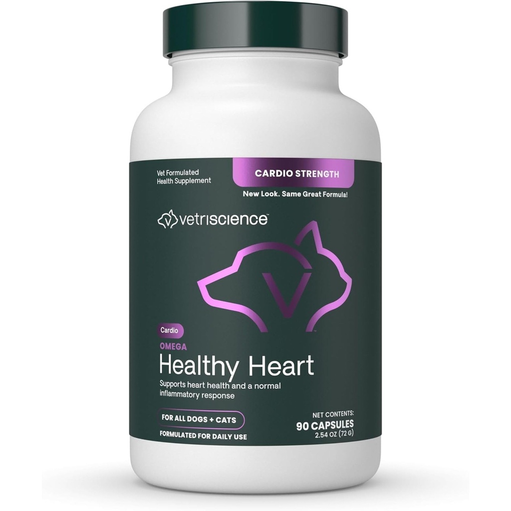 VetriScience Omega Health Easy-Open Capsules, Cardio Strength Taurin ve Omega-3 Supplement for Dogs and Cats, Heart Support Supplement for Pets, 90 Count