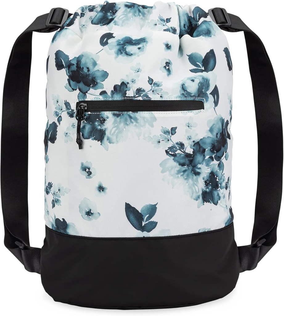 Flex Cinch Gym Bag for Women with Graphics Designs | Dayanıklı Gym Cinch Çanta | Gym Bag, Traveling, and Overnights | Teal - Çiçekler