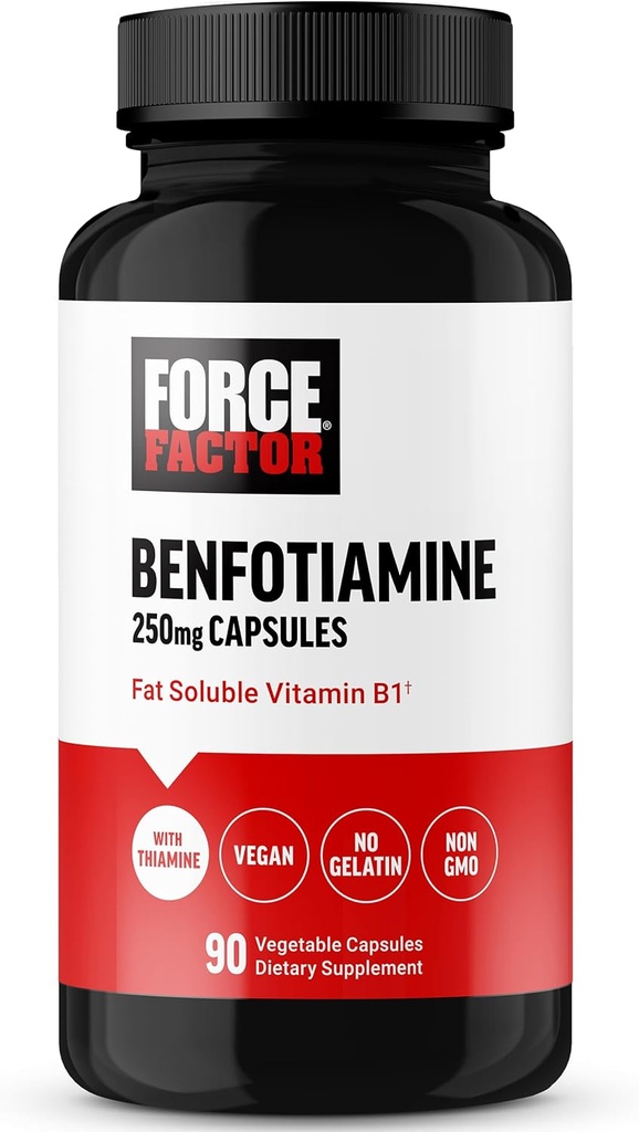 FORCE FACTOR Benfotiamine Plus Thiamin Supplement, Fat ► B1 for High Abors, Non-GMO, Vegan, 90 Sebze Kapsülleri
