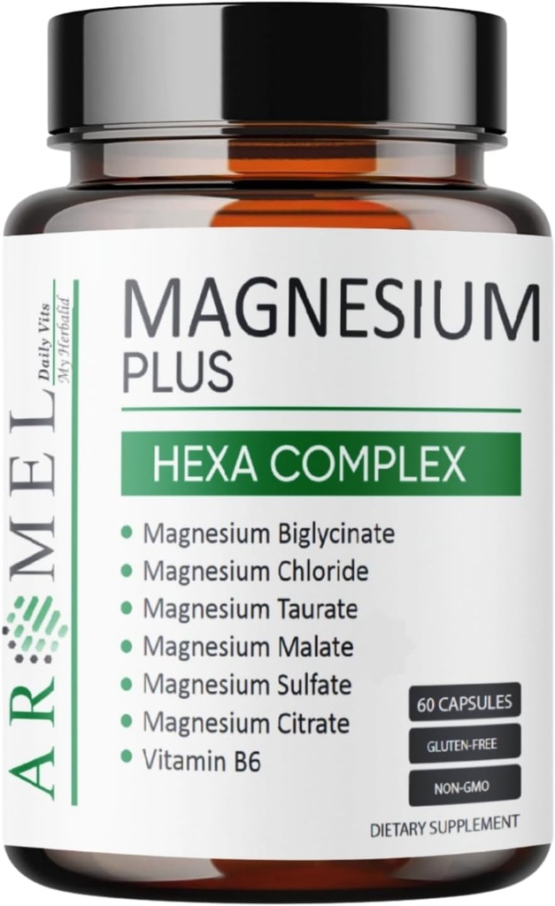 Magnezyum Kompleksi 60 Capsules with | Bisglycinate | Chloride | Taurat | Sulfate | Citrate | Malate | Vitamin B6 Kompleksi | Aromel