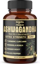 5in1 Premium Ashwagandha Capsules - Turmeric, Rhodiola Rosea, Ginger, Black Pepper - 180 Caps for 6 Ay