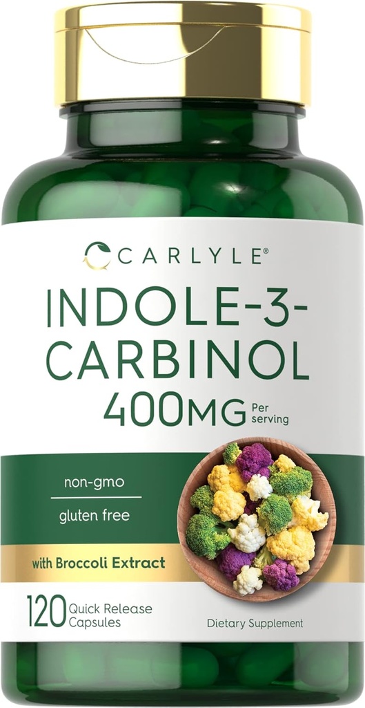 Carlyle Indole-3-Carbinol (I3C) 400 mg | 120 Capsules | Advanced Formula with Broccoli Extract | Non-GMO, Gluten Free