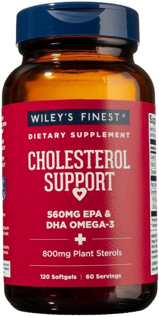 Wiley's Finest Wild Alaska's Fish Oil Cholesterol Support - Συμπλήρωμα υγείας καρδιάς για άνδρες και γυναίκες - 560mg Omega-3s - 120 Softgels (60 Services)