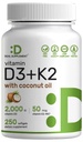 DEAL SUPPLEMENT Vitamin D3 2,000 IU + K2 MK7 50mcg Softgels | 2in-1 Kompleksi ile Virgin Coconut Oil | Supports Heart, Bone, Teeth & Immune Health | Easy to Swallow