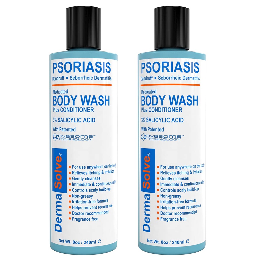 Dermasolve Medicated Psoriasis Body Wash - 2Pack (8.0 oz each) - Psoriasis, Eczema & Seborrheic Dermatitis, Doktor Kuru, Itchy, Red, Flaky, Scaly Skin