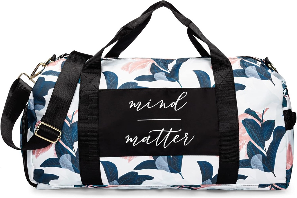 Ayakkabı Karşılaştırması ve Wet Pocket ile Kadınlar için Spor Bag | Hafif Gym Duffle Bag Motivasyonlu Sözler ve Grafik Tasarımlar | Egzersiz ve Geceler için Büyük | Beyaz /Navy - Guava Leaf