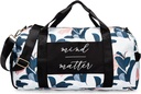 Ayakkabı Karşılaştırması ve Wet Pocket ile Kadınlar için Spor Bag | Hafif Gym Duffle Bag Motivasyonlu Sözler ve Grafik Tasarımlar | Egzersiz ve Geceler için Büyük | Beyaz /Navy - Guava Leaf