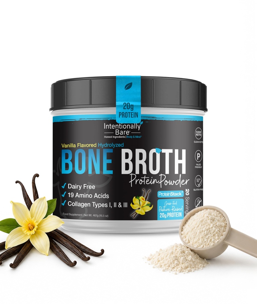 Amaçlı Bare Bone Broth protein Toz Vanilla - Grass Fed Protein Toz Multi Collagen Peptides Tip 1 2 ve 3 - Süt Free Bone Broth Toz için Skin, Gut ve Ortak - 20 Hizmet