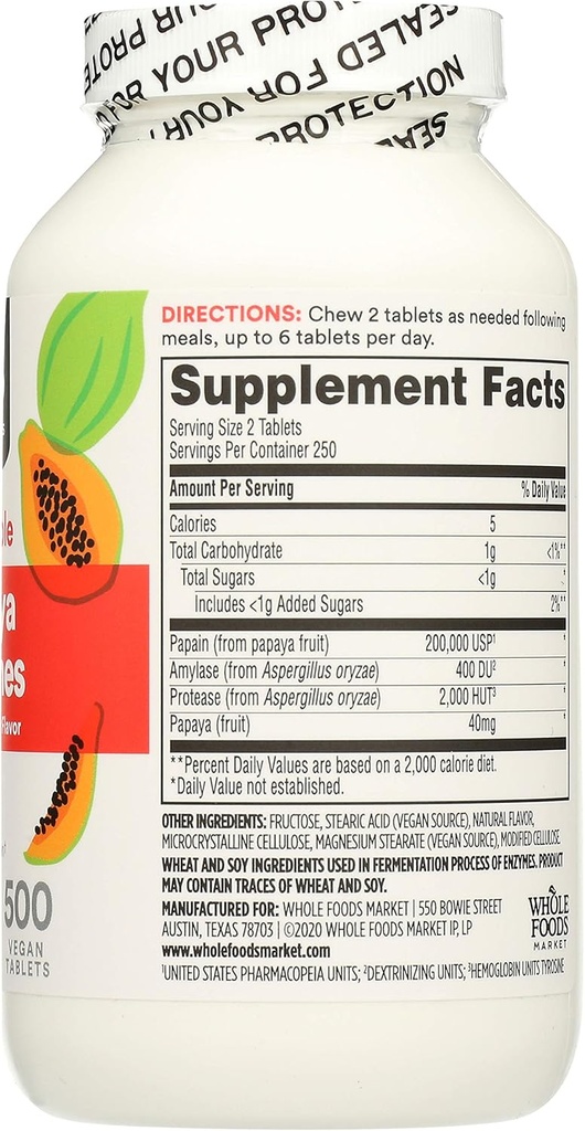 365 από το Whole Foods Market, Papaya Enzymes, 500 Chews (πακέτο των 2)