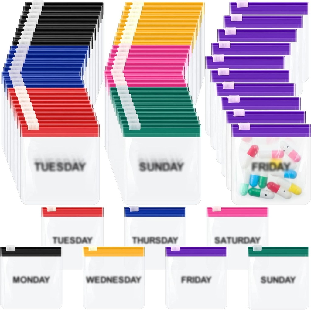 70 Defs Weekly Pill Pouch Bag Hologramed Reusable Medicine Organizer Set SelfStart Medicine Organizer Travel Plastik Pill Bag with Slide Lock for Small Storage (Renkli)