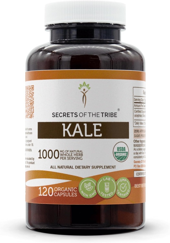Tribe Kale USDA Organik Capsules'in Sırları | Sertifikalı Organik Vejetaryen Capsules, Herbal Diyeter Supplement | Brassica oleracea VAR.