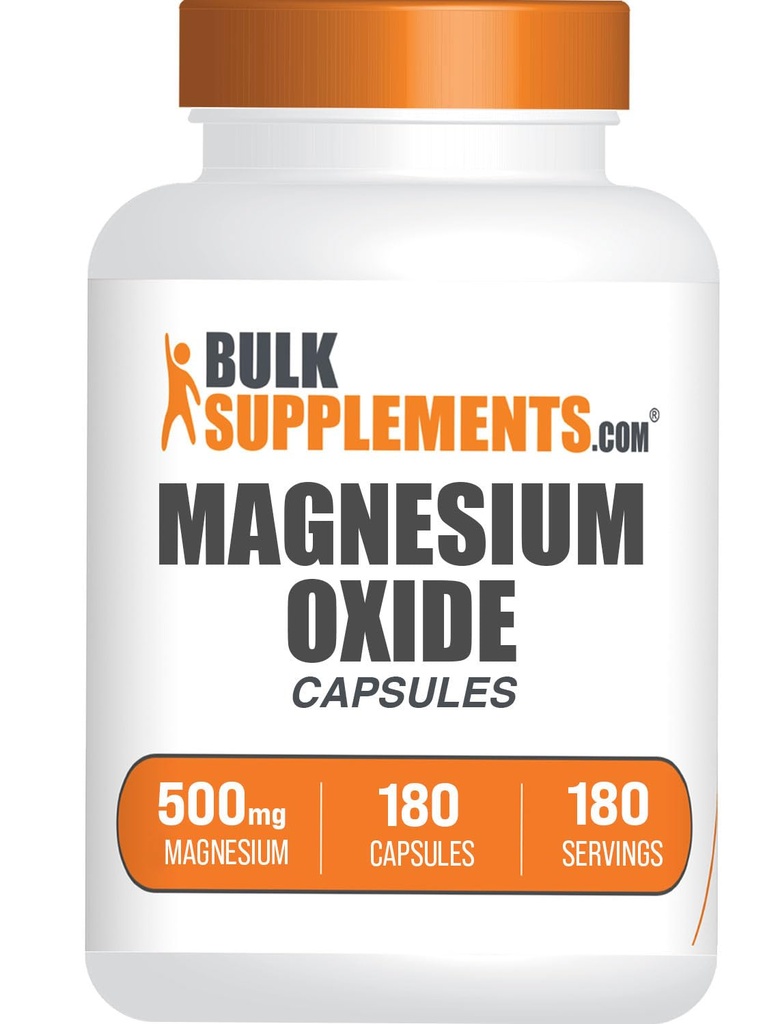 BulkSupplements.com Κάψουλες οξειδίου του μαγνησίου - Συμπλήρωμα μαγνησίου, οξείδιο του μαγνησίου 500mg - Χωρίς γλουτένη, 1 κάψουλα ανά υπηρεσία, 180 κόμης (πακέτο του 1)