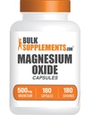 BulkSupplements.com Magnesium Oxide Capsules - Magnesium Supplement, Magnesium Oxide 500mg - Gluten Free, 1 Capsule per Serving, 180 Count (Pack of 1)