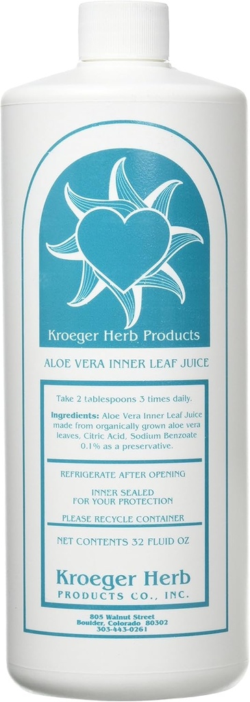 Kroeger Herb Aloe Vera Gel, İç Yaprak, 32 Ounce