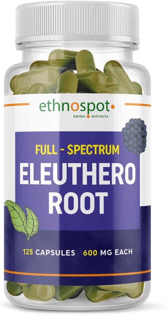 Full Spectrum Eleuthero Root Capses - Siberian Ginseng - Ενισχύει τη φυσική Stamina & τη διανοητική εγρήγορση - Υποστηρίζει το ανοσοποιητικό σύστημα - Ενισχυμένο προφίλ Eleutheroside - Όλα τα φυσικά - 125 κάψουλες Vegan