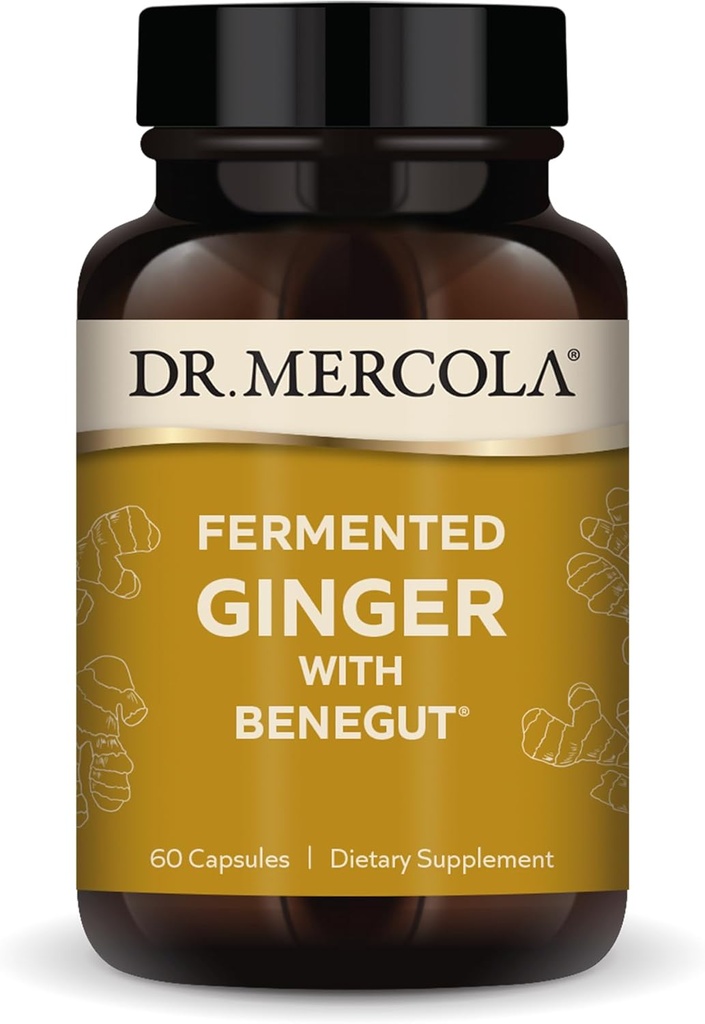 Dr. Mercola Fermented Ginger with Benegut - Supports Digestive & Gut Health - Aids Occasional Gas, Bloating & Discomfort - Non-GMO, Gluten-Free & Soy-Free - 60 Capsules (60 Hizmet)