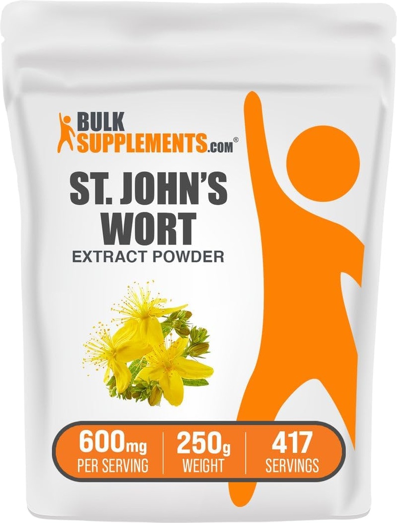 BulkSupplements.com St. John's Wort Extract - St. Johns Wort Supplement, Herbal Supplement for Mood - Vegan & Gluten Free, 600mg per Serving, 250g (8.8 oz) (Pack of 1)
