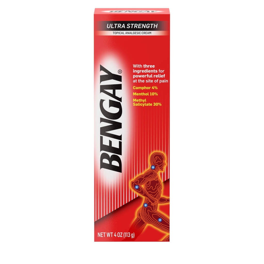 Bengay Ultra Strength Topical Pain Relief Cream, Non-Grko Topical Analgesic for Minor Arthritis, Muscle, Joint and Back Pain, Camphor, Menthol ve Metil Salicylate, 4 OZ