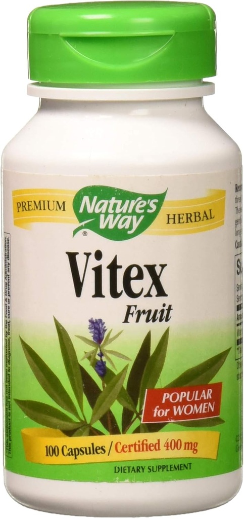 Nature's Way Vitex Fruit 400 miligrams, 100 Vegetarian Capsules. 1 Şişe Paketi