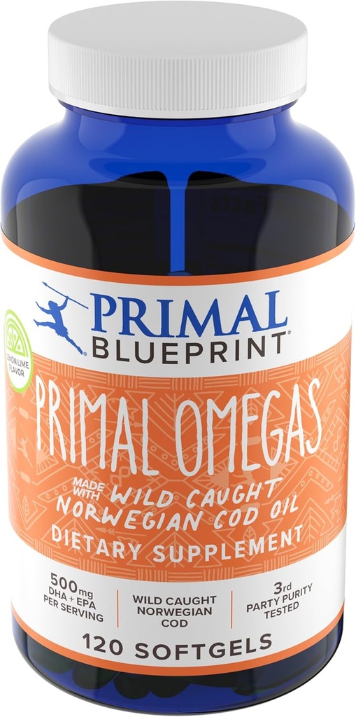 Primal Blueprint Primal Omegas, Omega-3 λιπαρά οξέα ημερήσιο συμπλήρωμα, 120 κόμης