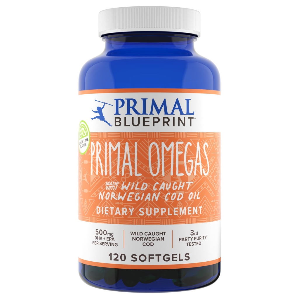 Primal Blueprint Primal Omegas, Omega-3 λιπαρά οξέα ημερήσιο συμπλήρωμα, 120 κόμης