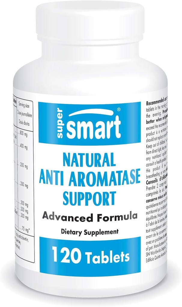 Supersmart - Natural Anti Aromatase Support (Advanced Formula) - DIM, Genistein, Chrysin - Aromatase Inhibitor Supplement | Non-GMO & Gluten Free - 120 Tabletler