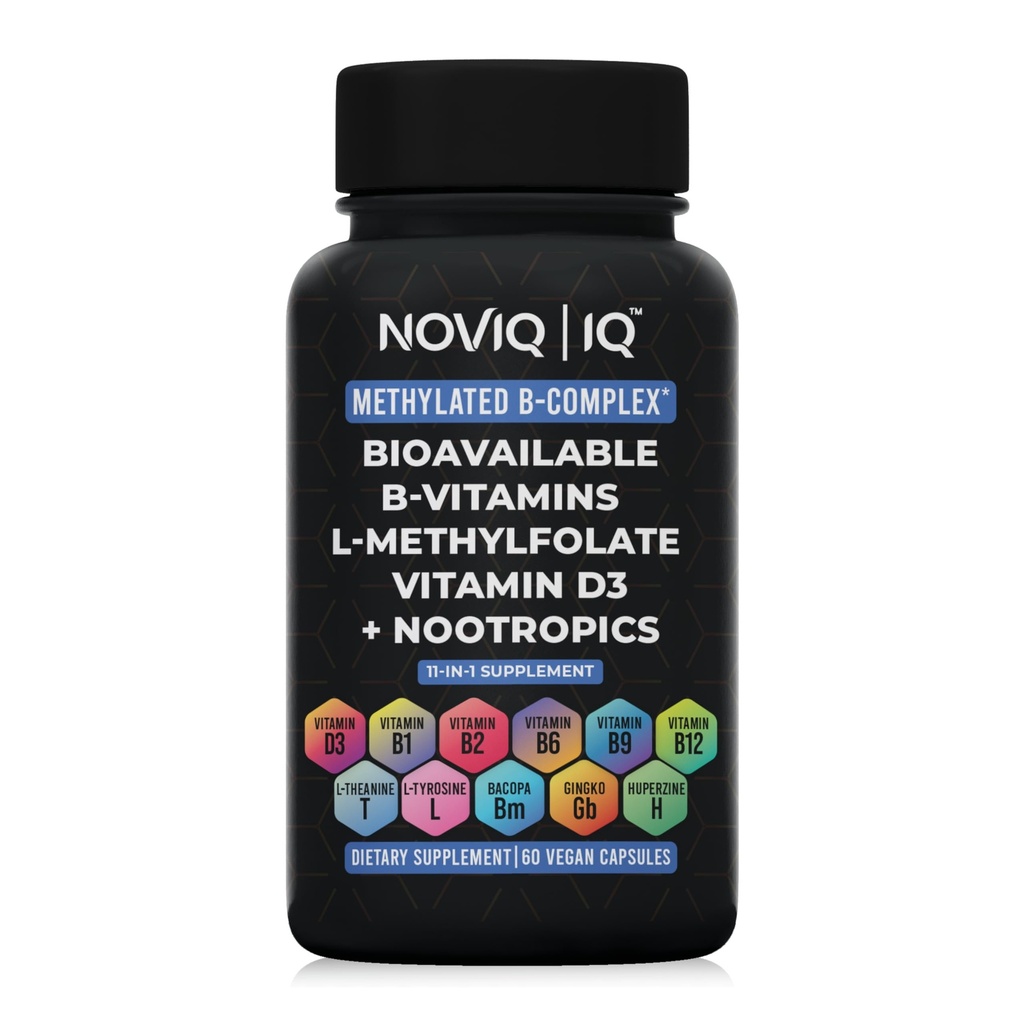 11-in-1 Metilated B-Complex Supplement: 680mcg L-Methylfolate (5)-MTHF) Thiamine (B1) Riboflavin (B2) Pyridoxal (B6) Methylcobalamin (B12) - VegD3® + Nootropics - 1,100 mg+ Servis - 60 Kont