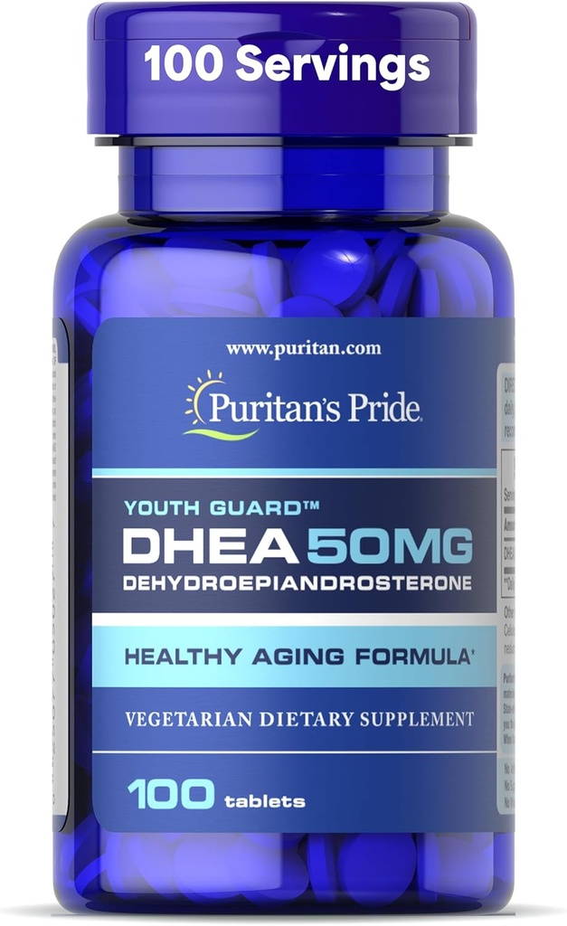 Puritan's Pride Youth GuardTM DHEA for Women and Men 50mg, Diyetary Supplement for Health Aging, 3 Ay Supply, 100 Tablets