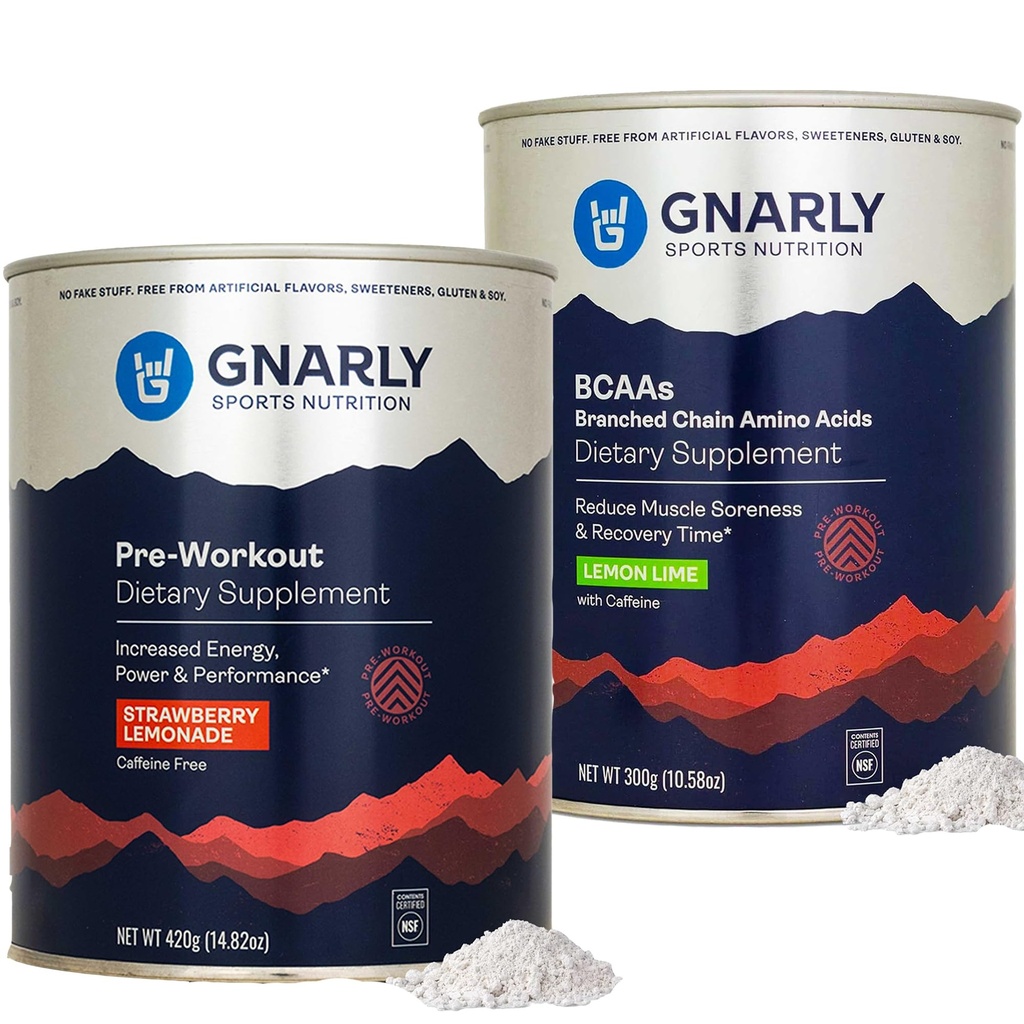 Gnarly Beslenme Gnarly Preworkout Strawberry Lemonade Caffeine Free (14.82oz) BCAAs Lemon Lime (10.58oz)