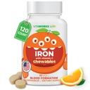 Çocuklar C 50 mg Chewable Tabletleri ile Demir 10 mg - Tasty Natural Flavored - Vegan, Vejetary, GMO-Free, Nut Free - Diyetik Demir Supplement - Çocuklar için Kan Formasyonu - 120 Chewables