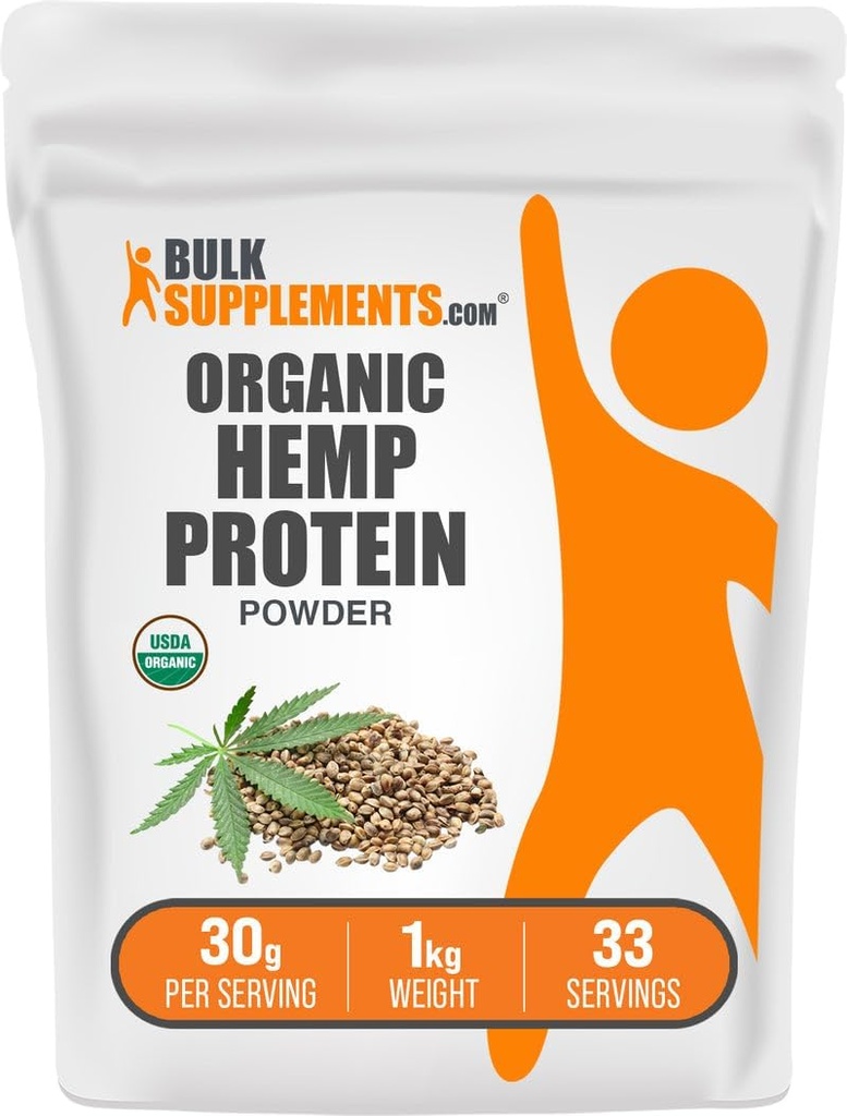 BulkSupplements.com Organik Hemp protein Toz - Organik Hemp proteini, Yüksek Fiber Toz - Vegan & Gluten Free, 30g per Service, 1kg (2.2 lbs) (Pack of 1)