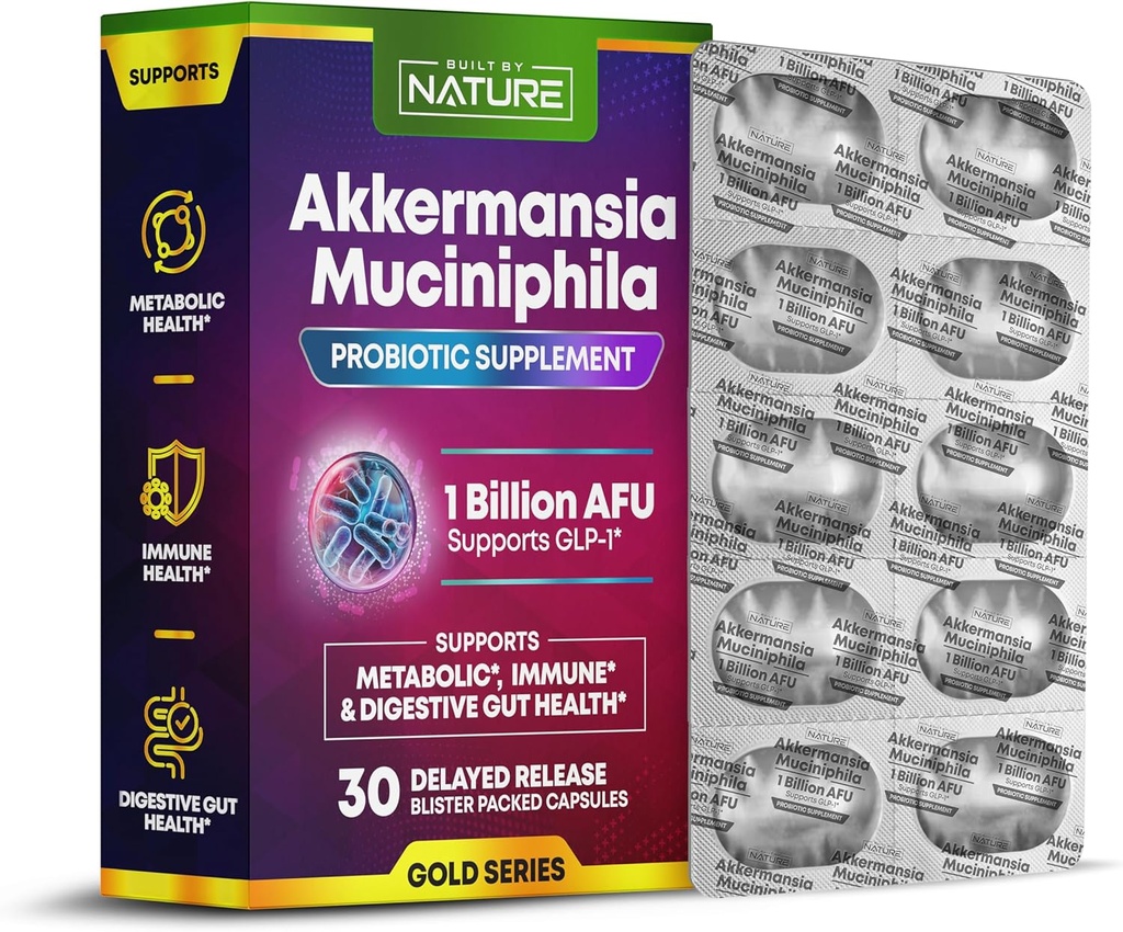 Nature Akkermansia Probiyotik - GLP-1 & Akkermansia Muciniphila Supplement – Glucose Support, Kilo Kaybı, Gut Health - En İyi Akkermansia Probiyotikleri - 1 Ay Supply, 30 Capsules
