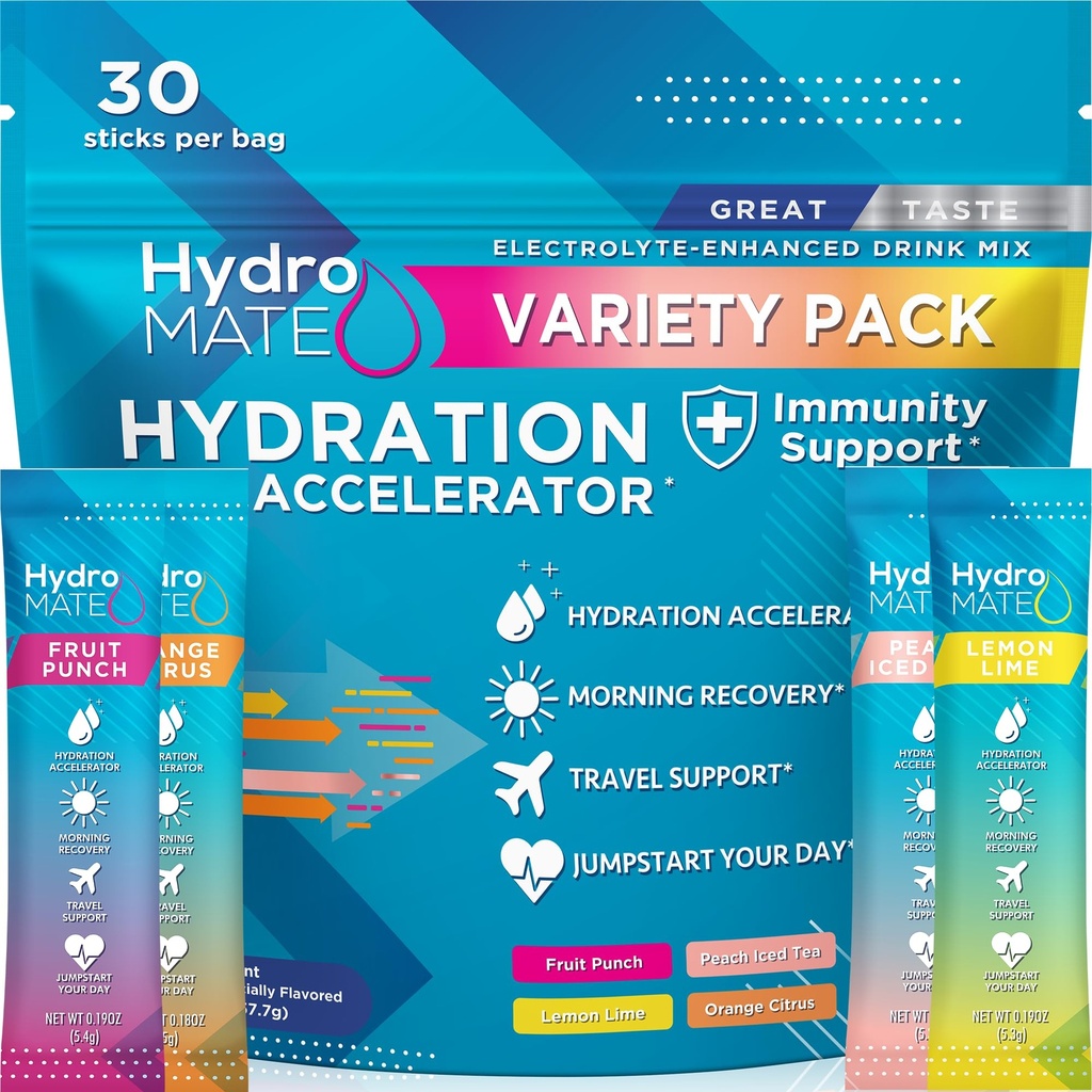 HydroMATE Ηλεκτρολυτές σκόνης Συσκευασίας Ενυδάτωση Πακέτα χαμηλής ζάχαρης 30 Count