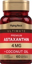 Piping Rock Astaxanthin 4 mg | 60 Softgels | Coconut Oil | Algae Extract Supplement | Non GMO, Gluten Free