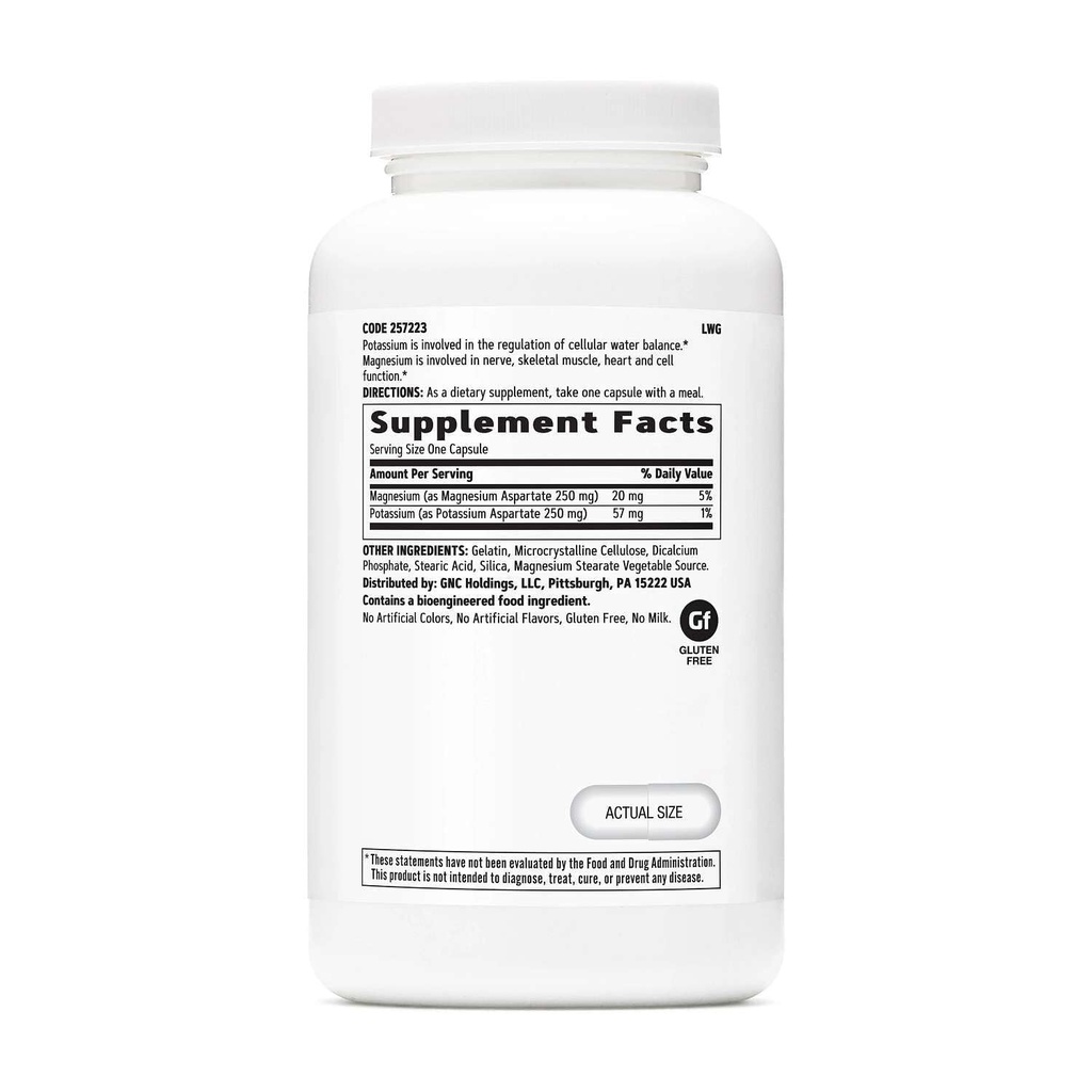 GNC Κάλιο και Μαγνήσιο Ασπαρτικό 250mg συμπλήρωμα, Βοηθά Ρυθμίζοντας Ισορροπία Νερού, 240 Υπηρεσίες