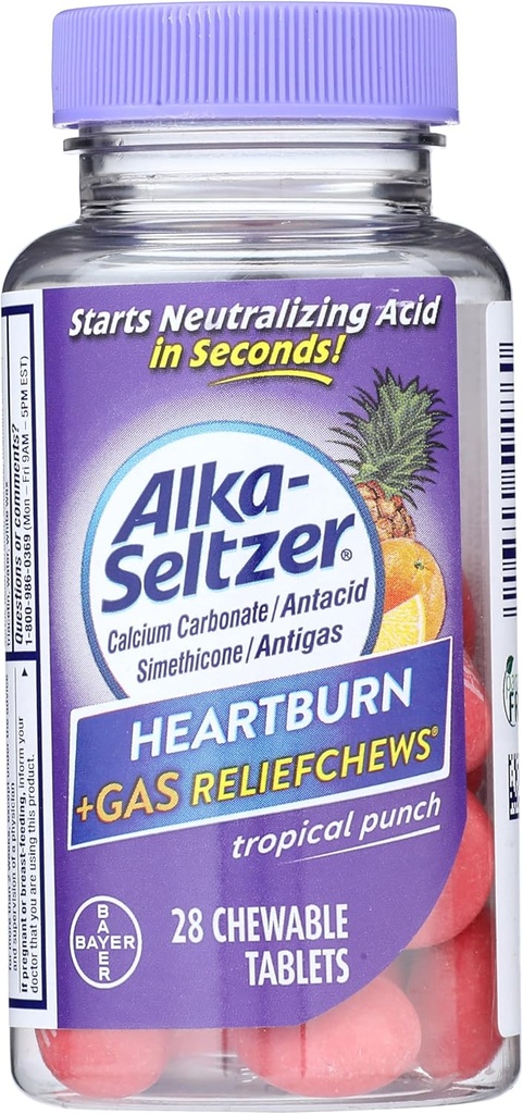 Alka-Seltzer Heartburn + Gas ReliefChews - Heartburn, Gas, Acid Indigestion ve Sour Stomach - Tropikal Yuvors - 28 Kont Kont Kont