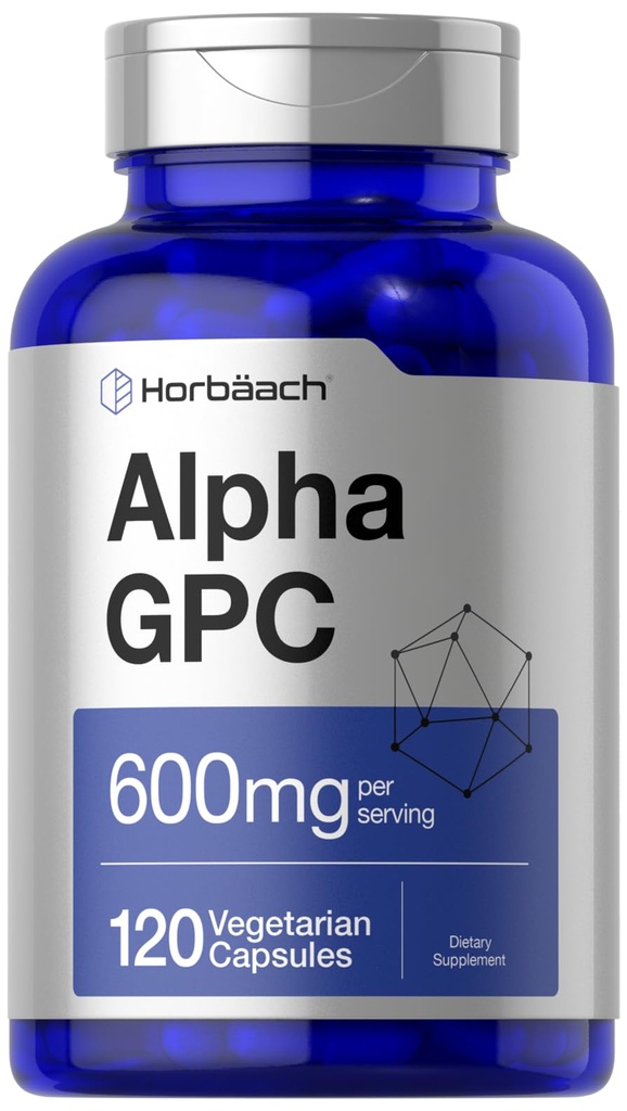 Horbäach Alpha GPC 600 mg | 120 Capsules | Vegetarian, Non-GMO & Gluten Free Choline Supplement | Supports Health Memory, Focus and Clarity