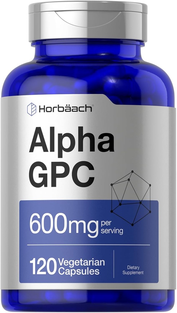 Horbäach Alpha GPC 600 mg | 120 Capsules | Vegetarian, Non-GMO & Gluten Free Choline Supplement | Supports Health Memory, Focus and Clarity