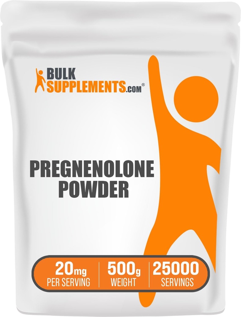 BulkSupplements.com Pregnenolone Toz - Beslenme Supplement, Pregnenolone 20 mg - Pure & Gluten Free, 20 mg per Service, 500g (1.1 lbs) (Paket of 1)