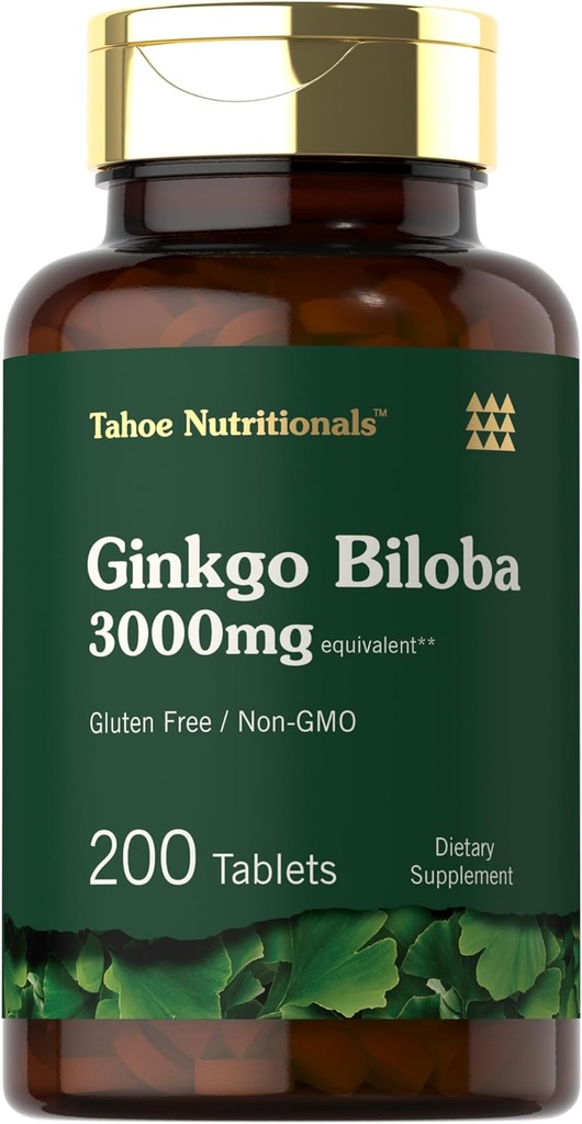 Carlyle Ginkgo Biloba 3000 mg | 200 Vejetaryen Tabletler | Ekstra Kuvvet | Non-GMO, Gluten Freen Formula | Tahoe Beslenme