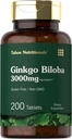 Carlyle Ginkgo Biloba 3000 mg | 200 Vejetaryen Tabletler | Ekstra Kuvvet | Non-GMO, Gluten Freen Formula | Tahoe Beslenme