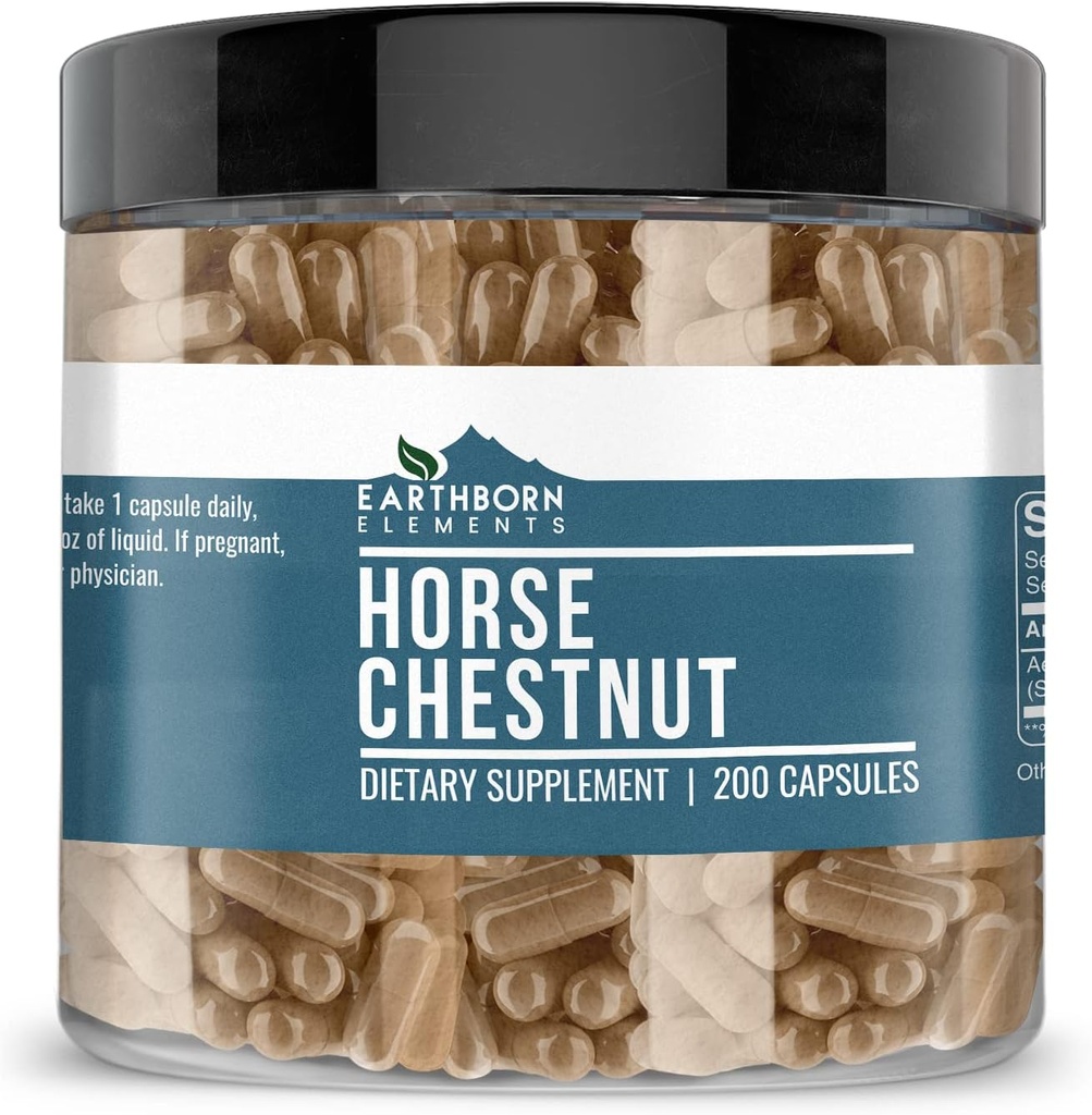 Earthborn Στοιχεία Horse Chestnut 200 Κάψουλες, καθαρό & μη αραιωμένο, Χωρίς Πρόσθετα