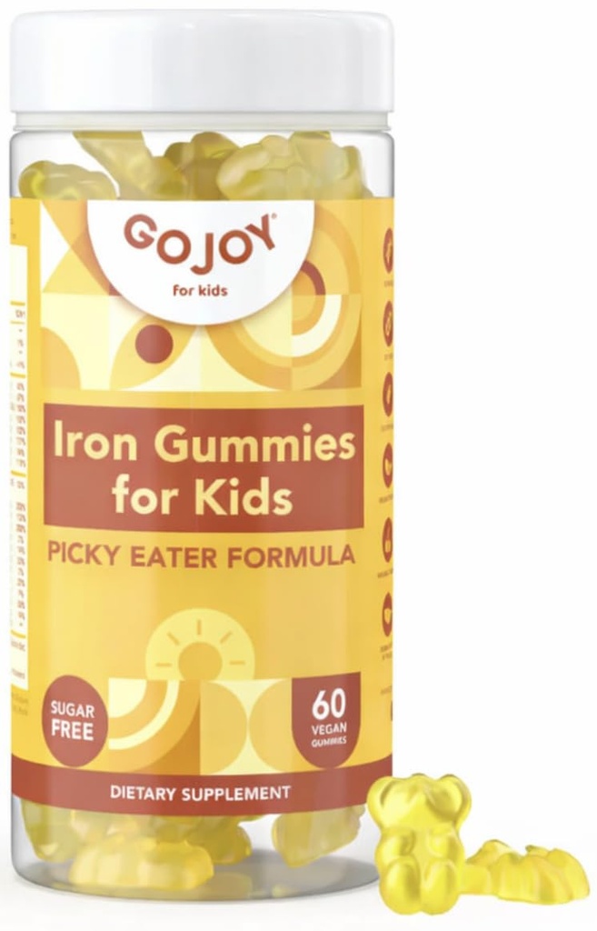 GOJOY NATURALS Iron Gummies for Kids - Ζάχαρη Δωρεάν πολυβιταμίνη με σίδηρο για Picky Eaters Ηλικίες 3-12 - Ολοκληρωμένες βιταμίνες A C D3 B12 + Συμπλήρωμα σιδήρου για παιδιά