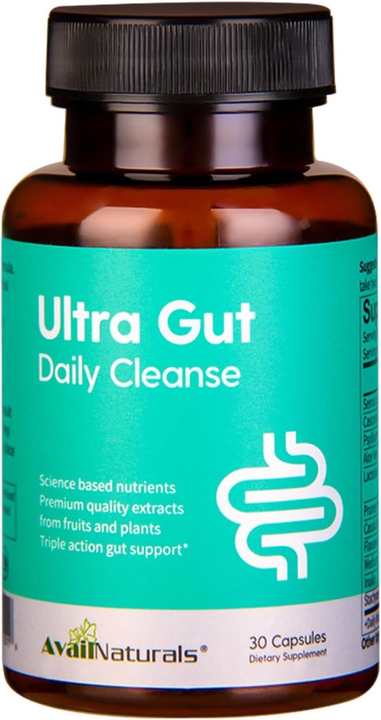AvailNaturals Ultra Gut Daily Cleanse 15 Day Cleanse-with Senna Leaf Extract, Cassia Seed, 2.5 Billion Probiotics & Dietary Fiber，30 Capsules